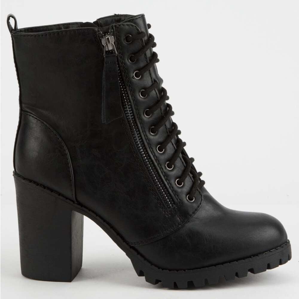 🧣TOP Moda Black Lace-Up Heeled Boots